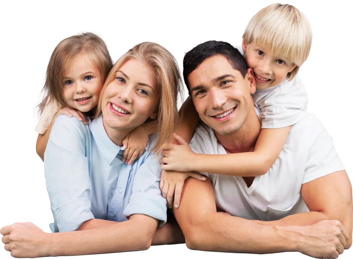 Happy family lying together