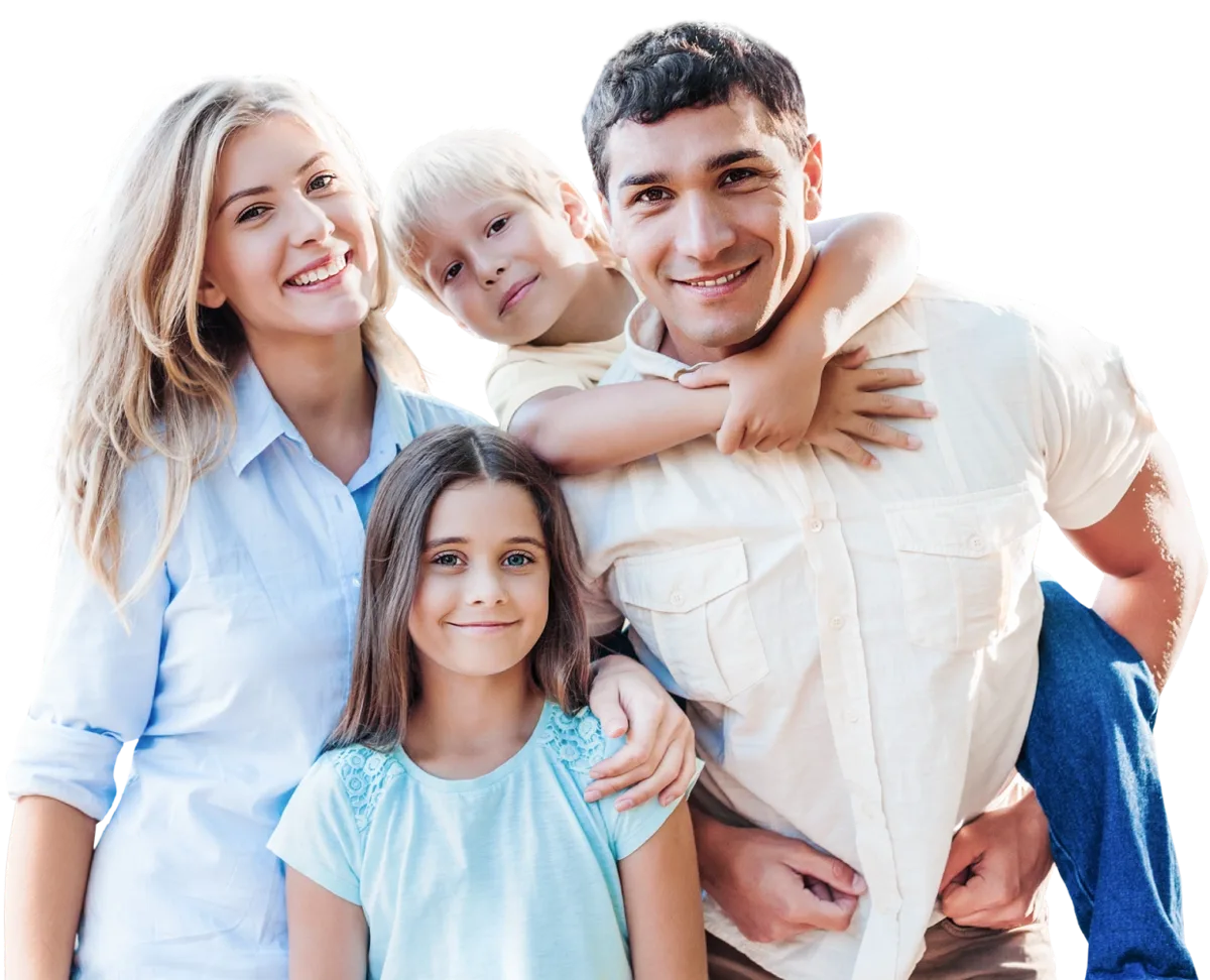 Smiling family of four
