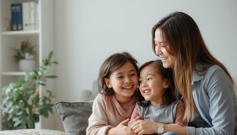 Mother and children at home